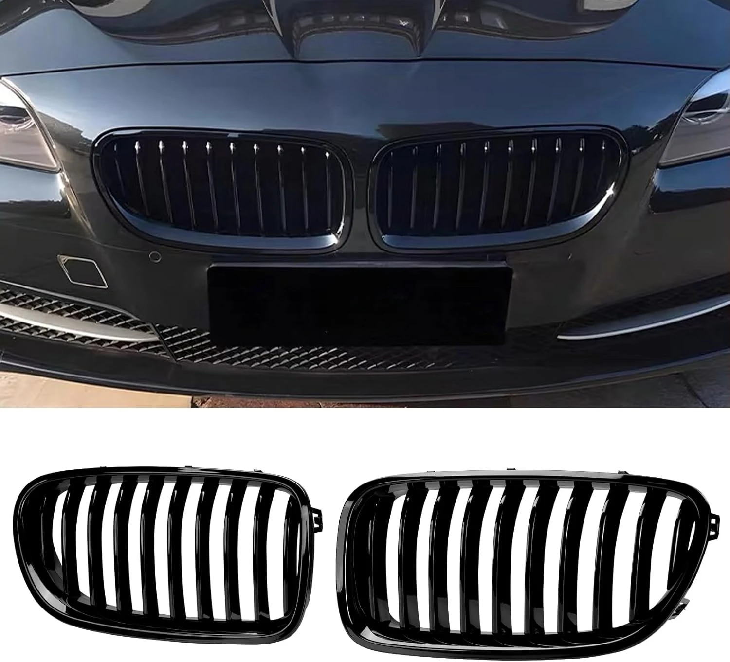 

Grille Single Slat Gloss Black Kidney Grill Compatible with 2010-2017 5 Series 520i 523i 528i 530i 535i 535d 550i ABS Black