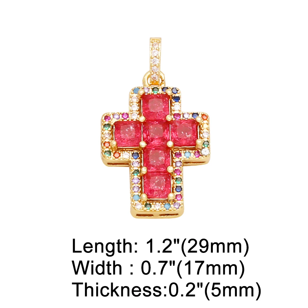 OCESRIO Trendy Multicolor Crystal Cross Pendant for Necklace Copper Gold Plated CZ Crucifix Jewelry Making Component pdtb277