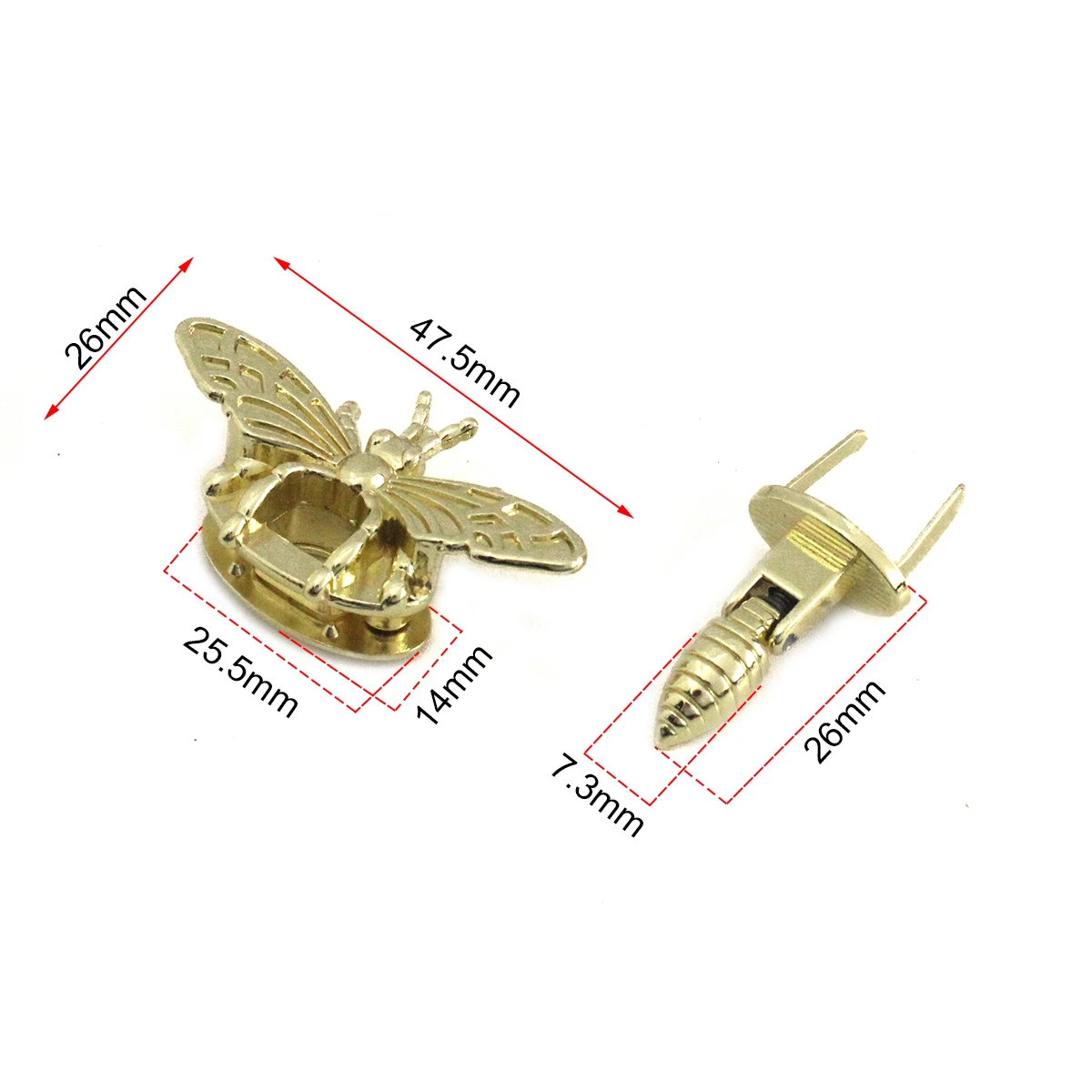 10pcs Alloy Turn Lock Bee Shape Retro Fashion Bag Clasp Hardware for Leather Craft Bag Handbag Purse DIY Accessories