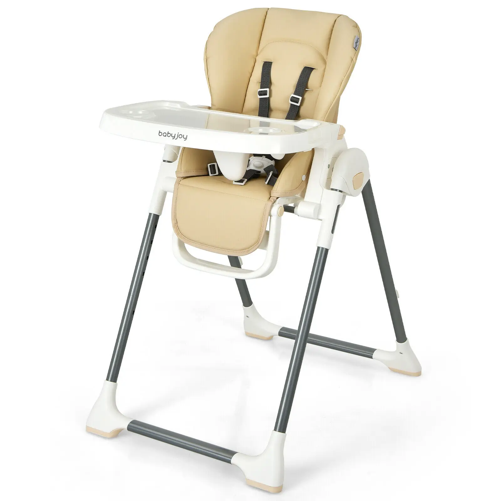 Babyjoy-silla alta plegable para bebé con doble bandeja extraíble y soporte para libros, color Beige, AD10005BE