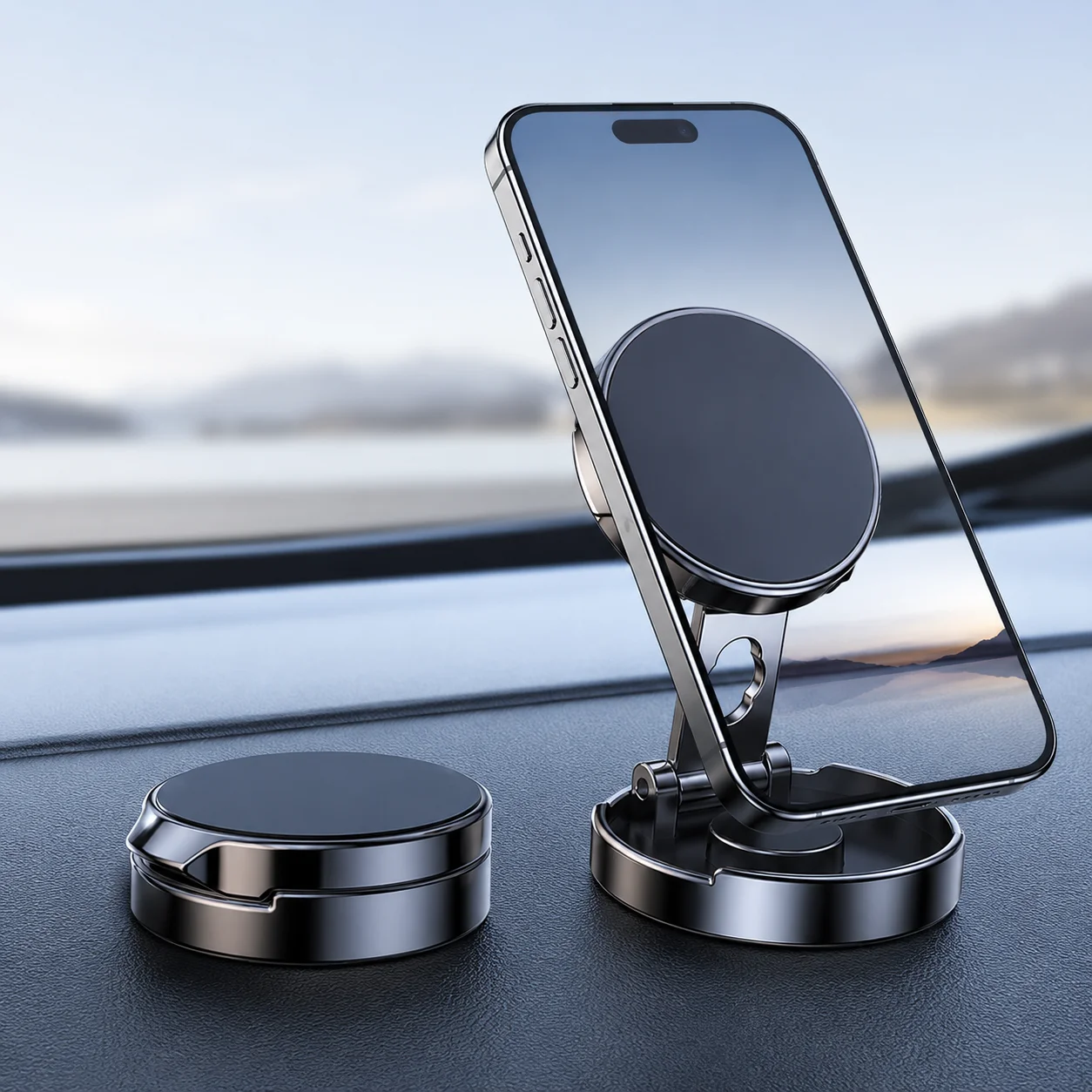 Round Folding Magnetic Car Holder 720° Rotatable Mobile Phone Bracket Mount Strong Magnet Support Universal Phones In Car Stand