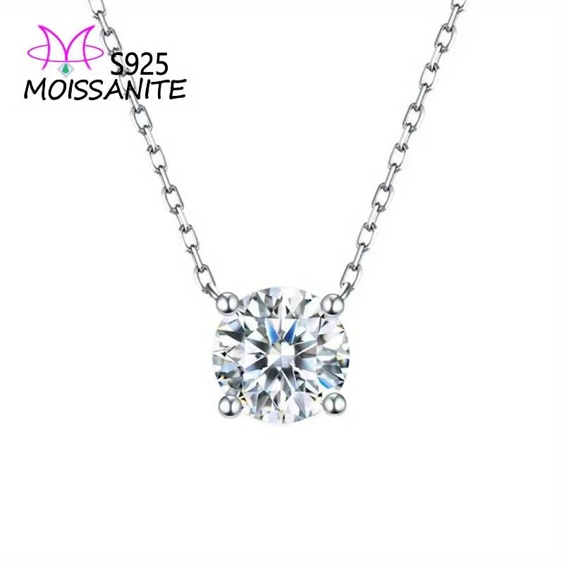 

925 Sterling Silver Moissanite Solitaire Pendant Necklace For Women，Classic Elegant Claw Setting Elegant Bling Bling Style