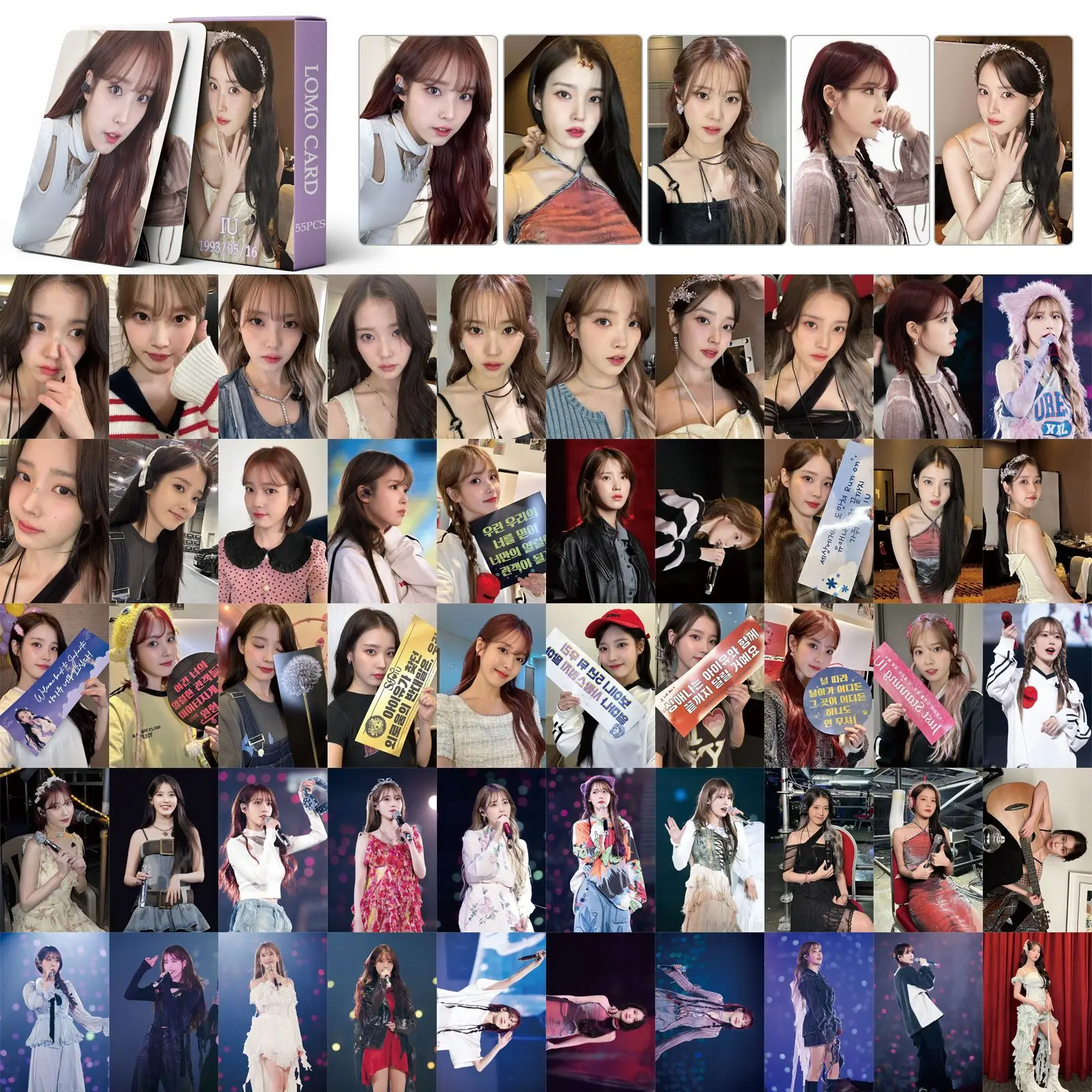 

KPOP IU Peripheral Concert Tour Live LOMO Cards 55pcs Fans Collection Gifts Random Special Double-sided Paper Photocards