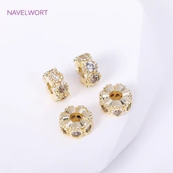 Brass 18K Gold Plated Irregular Spacer Beads For Jewelry Making Fittings,Inlaid Zircon Round Spacer Beads,Jewelry Material