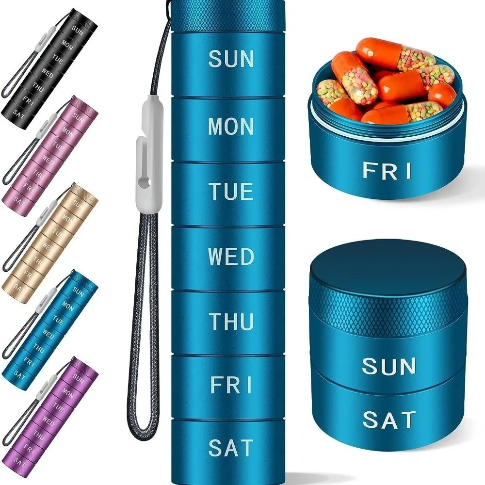 

Портативный алюминиевый органайзер для таблеток для путешествий, водонепроницаемый влагостойкий чехол для таблеток, 7-дневный держатель для таблеток на открытом воздухе