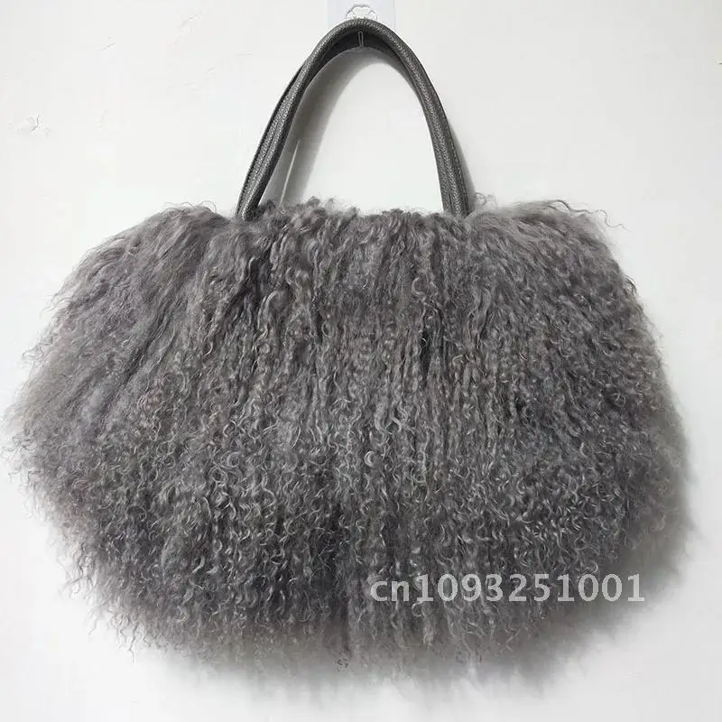 

Winter Real Mongolia Handbag Fur Lamb Women Casual Tibet Bags Genuine Long Bag Natural Femme Fur Tote Hair Shoulder