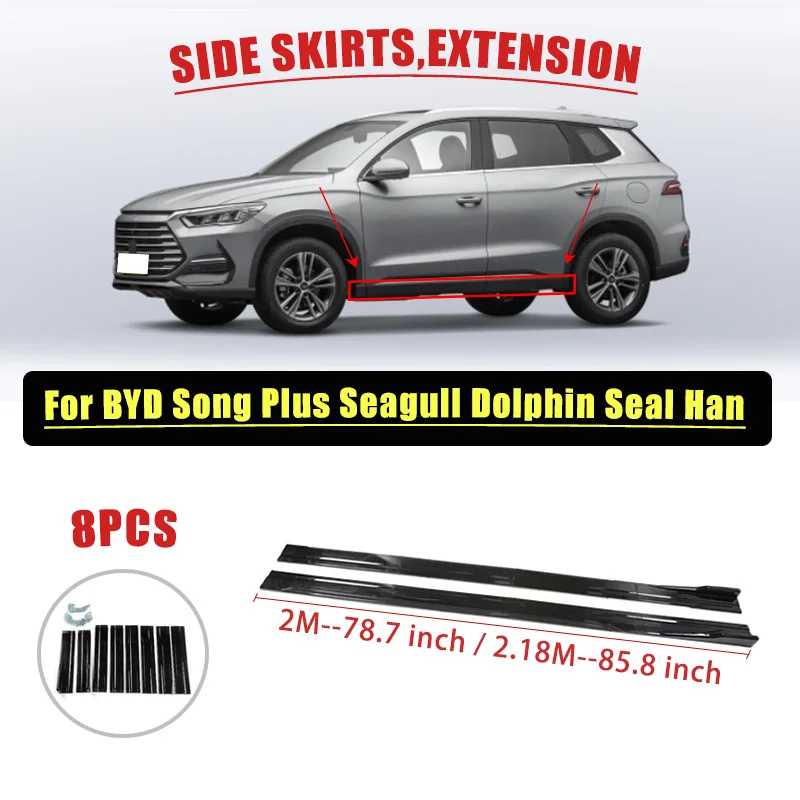 

8PCS 2M/2.18M Side Skirt Extension Rocker Plate Lip Separator Bumper For BYD Song Plus Seagull Dolphin Seal Han