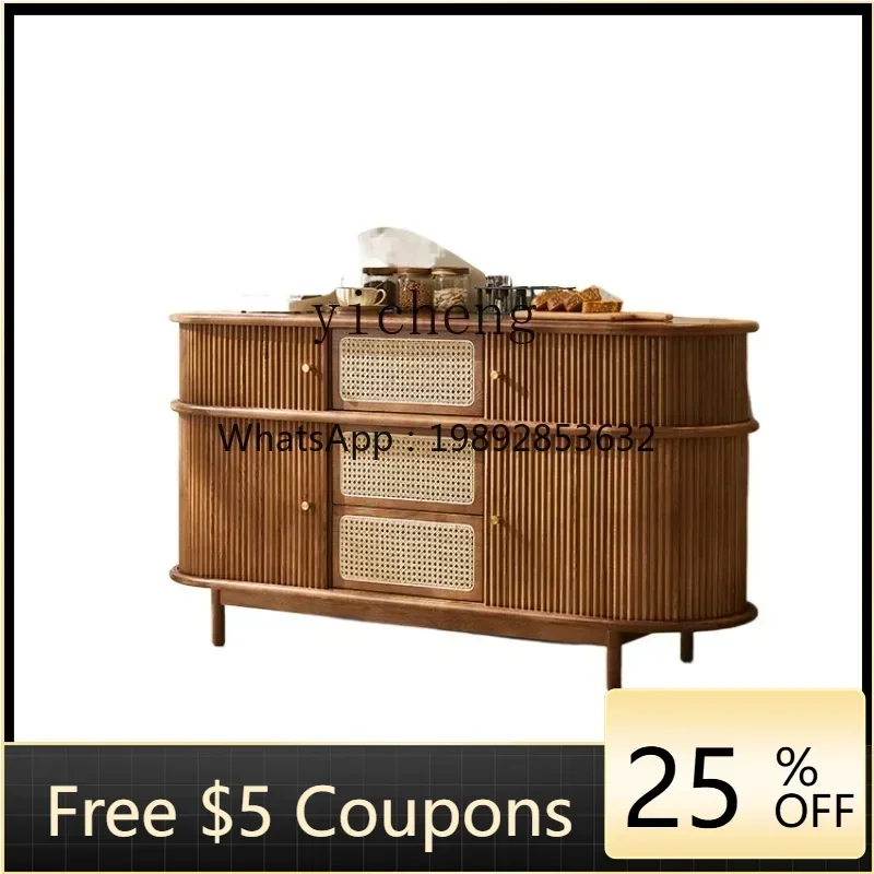 GZ Solid Wood Storage Cabinet Rattan Sideboard Cabinet Vintage Shutter Small Apartment Storage Hallway Chest of Drawers