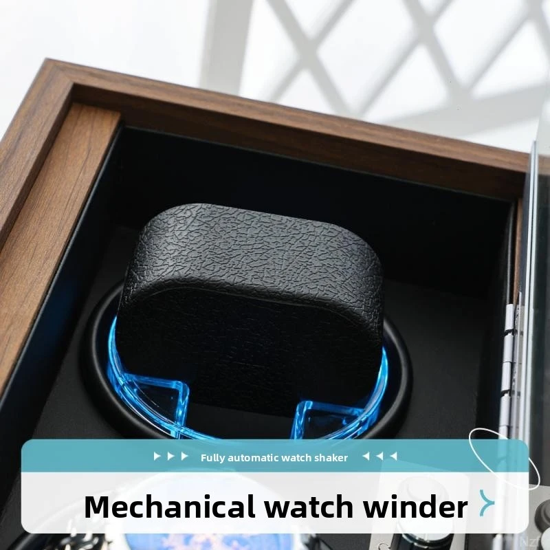 New Trendy Exquisite Black Walnut Pattern Wooden Vertical Mechanical Watch Automatic Winder Household Electric Watch Winding Box