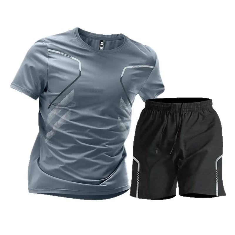 

Men's Quick Drying Exercise Cargo Set Fitness T-shirt+running Shorts Set Outdoor Training Mountaineering Sports Tactical Outfit