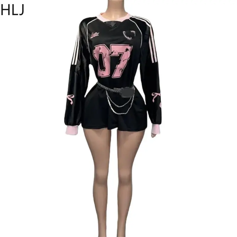 HLJ Pink Y2K Fashion Letter Printing Loose Tshirt Dress Women American Retro V Neck Long Sleeve American Retro Straight Vestidos