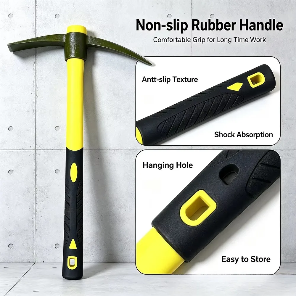 1-Piece 15-Inch Mattock Hoe Set with Yellow Fiberglass Handle - Durable Garden Tool for Soil Loosening and Cultivation