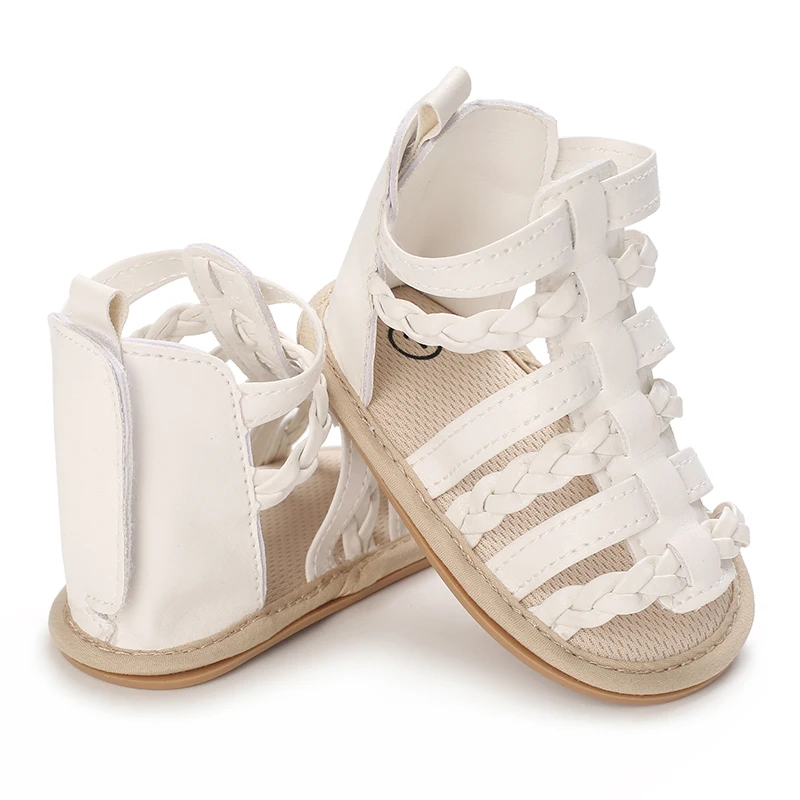 Baby Shoes Summer Girls Fashion High Top Catwalk Shoes Non-slip Soft Rubber Sole Casual Toddler Shoes White Baptism First Walker