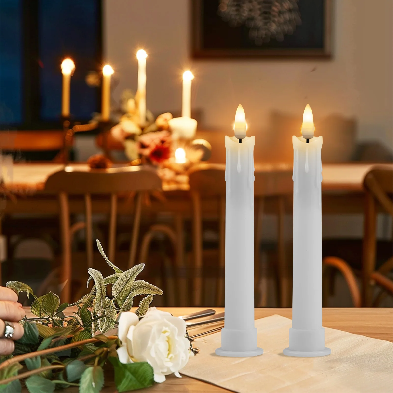 6 Pack Flameless LED Taper Candles Rechargeable Realistic Taper Flickering Electric 3D Wick LED Light Candle with Remote Control and Battery Operated Timer Led Candles for Home Decor Christmas Table 8