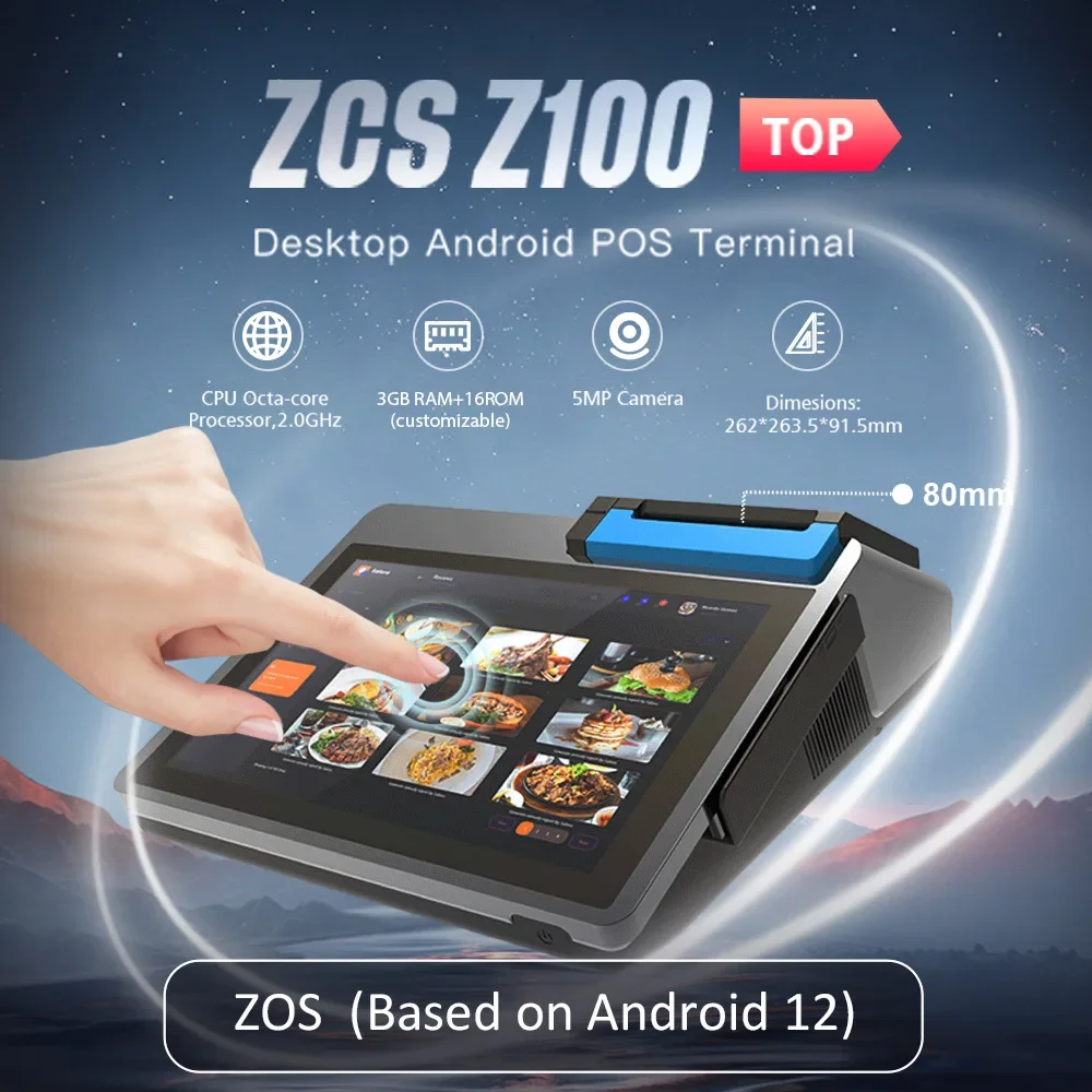 Z100 Android POS Terminal 10.1-inch Cash Register with 4G WIFI WLAN Bluetooth GPS NFC Reader Scanner 58/80MM Thermal Printer