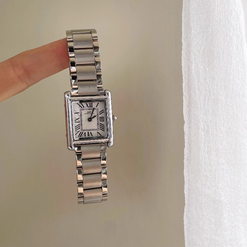 Stainless Steel Watch for Women 2025 Luxury Ladies' Timepiece Classic 16mm Square Vintage Slim Quartz Watch Birthday Gift
