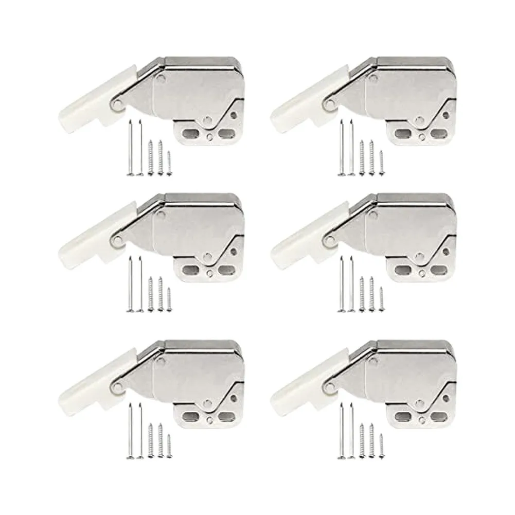 Push to Open Cabinet Door Damper Touch Latch Catch Hardware for Cabinet Door Soft Close 35x28mm White Metal Alloy
