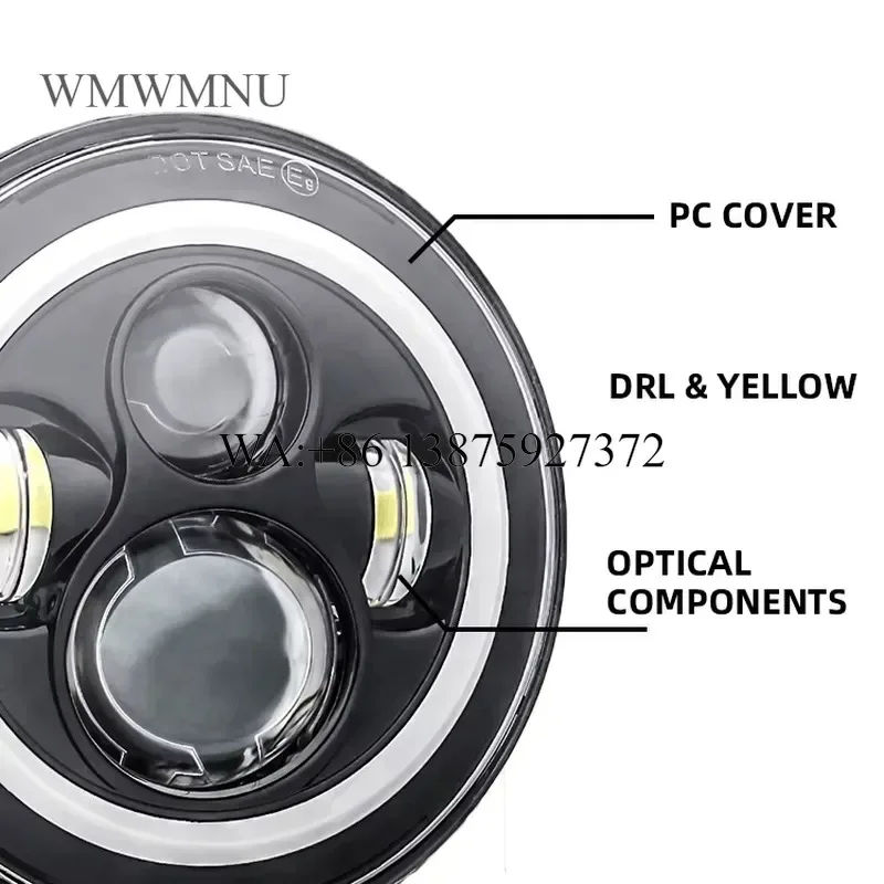 Wmwmnu New Model 30W 7 Inch Round LED Headlight Halo Angle Eyes DRL Headlamp for Jeep Offroad Motorcycle DC 12V