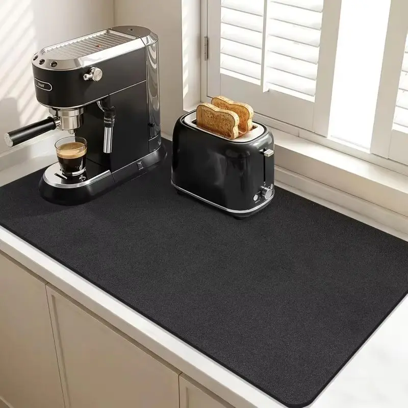 VIKAMA Solid Black Kitchen Super Absorbent Mat Non-slip Quick Dry Tableware Coffee Machine Draining Placemat Kitchen Accessories