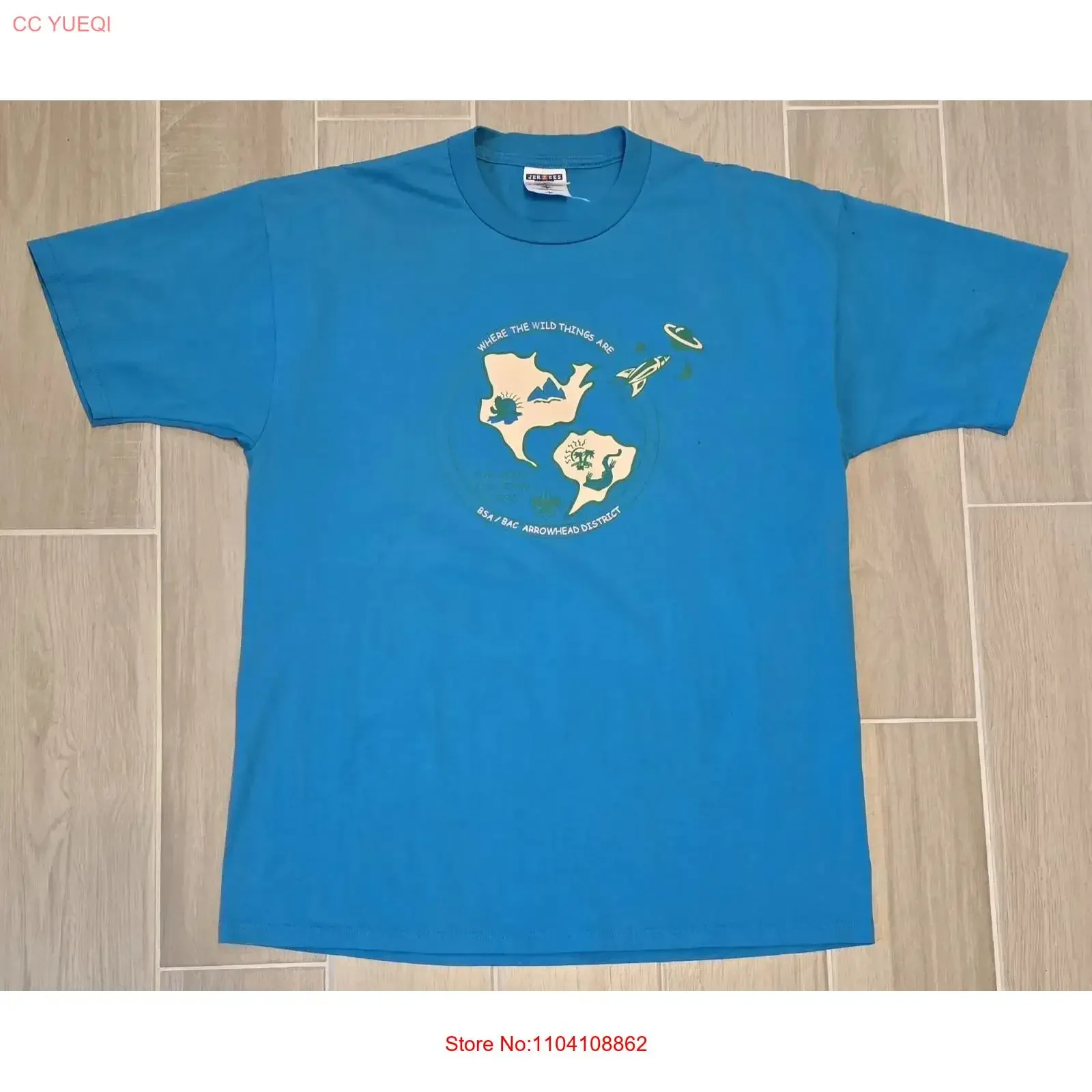 Vintage Boy Scouts Cub Camp Day Australia T Shirt XL 1990s Turquoise Made USA vintage Washed Comfortable Casual homme Stretched