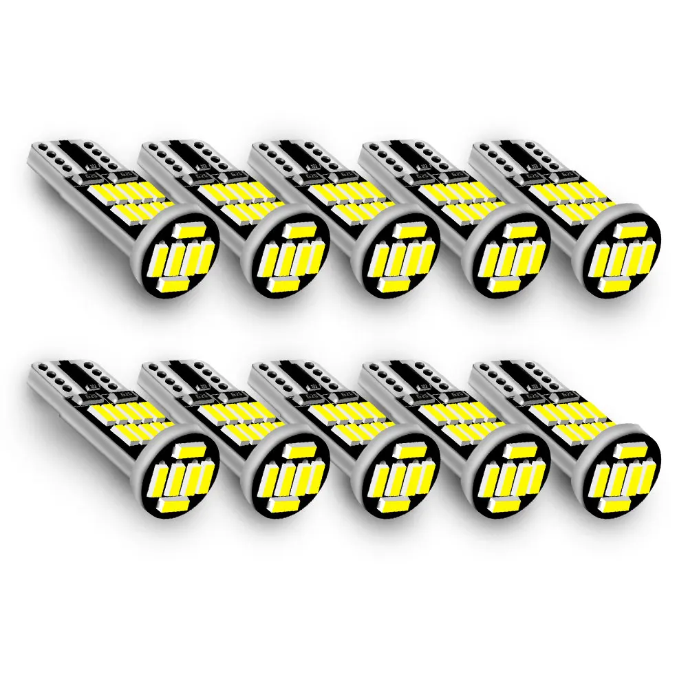 10 Pcs 26 SMD W5W T10 168 192 194 White/Red/Blue/Yellow Car Bulbs Suitable for Car Reading Brake Turning Lights.