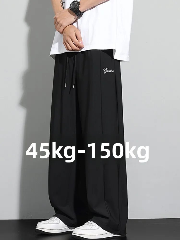 

Мужские повседневные брюки большого размера, летние тонкие драпированные шелковые брюки, спортивные прямые брюки, модная городская одежда