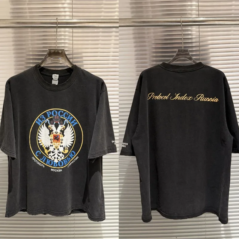 Vintage protocole lavé t-shirts surdimensionné col rond motif circulaire imprimé Hip Hop femmes hommes t-shirt hauts