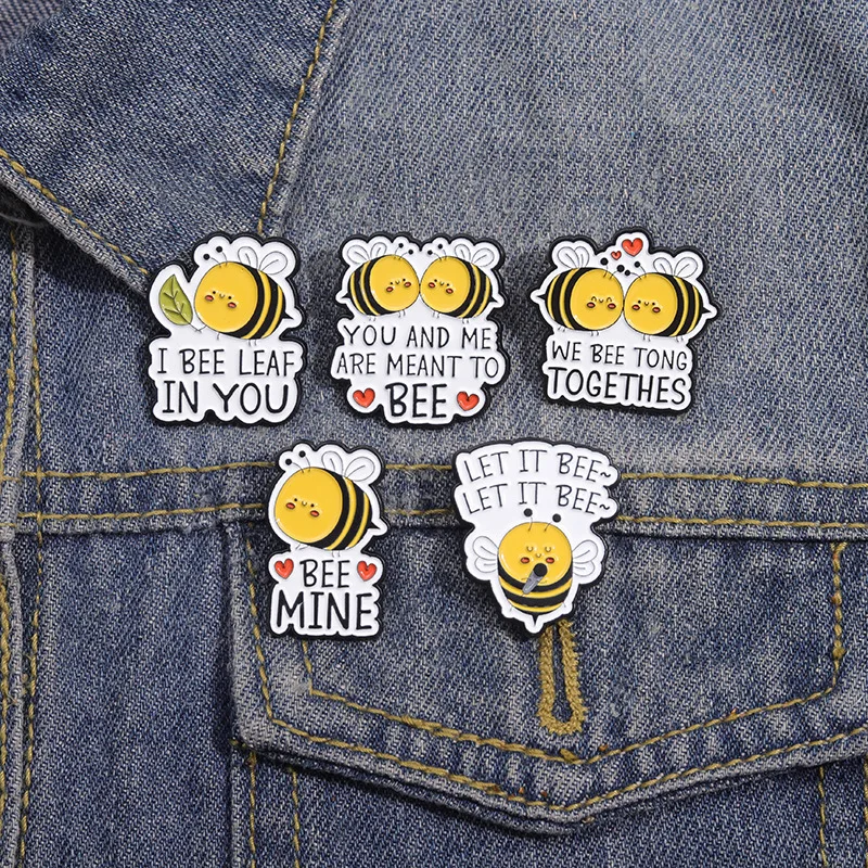 Cartoon cute singing bee shape badges Fun animal insect alphabet brooch Accessory pins wholesale gift to friends