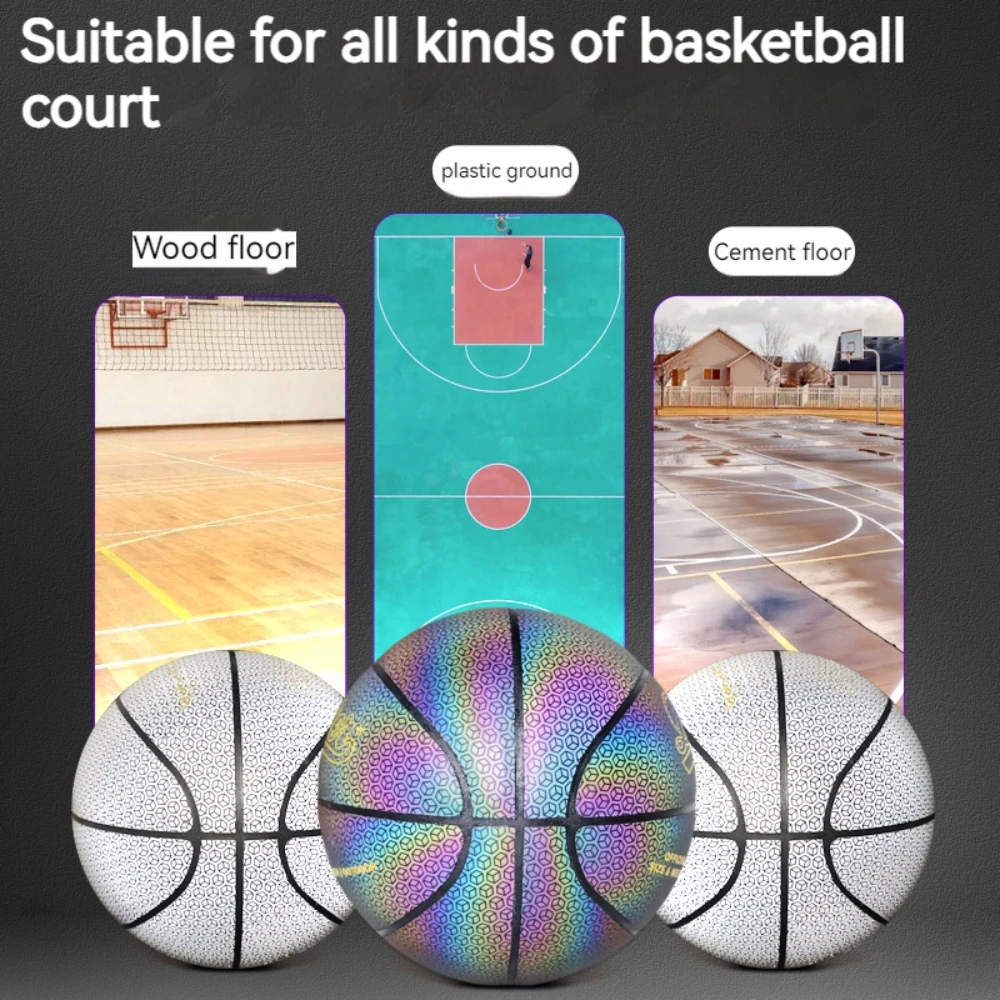 Pinjian Cool Reflective Basketball Water-resistant Soft Leather Discoloration Basketball Gift For Children