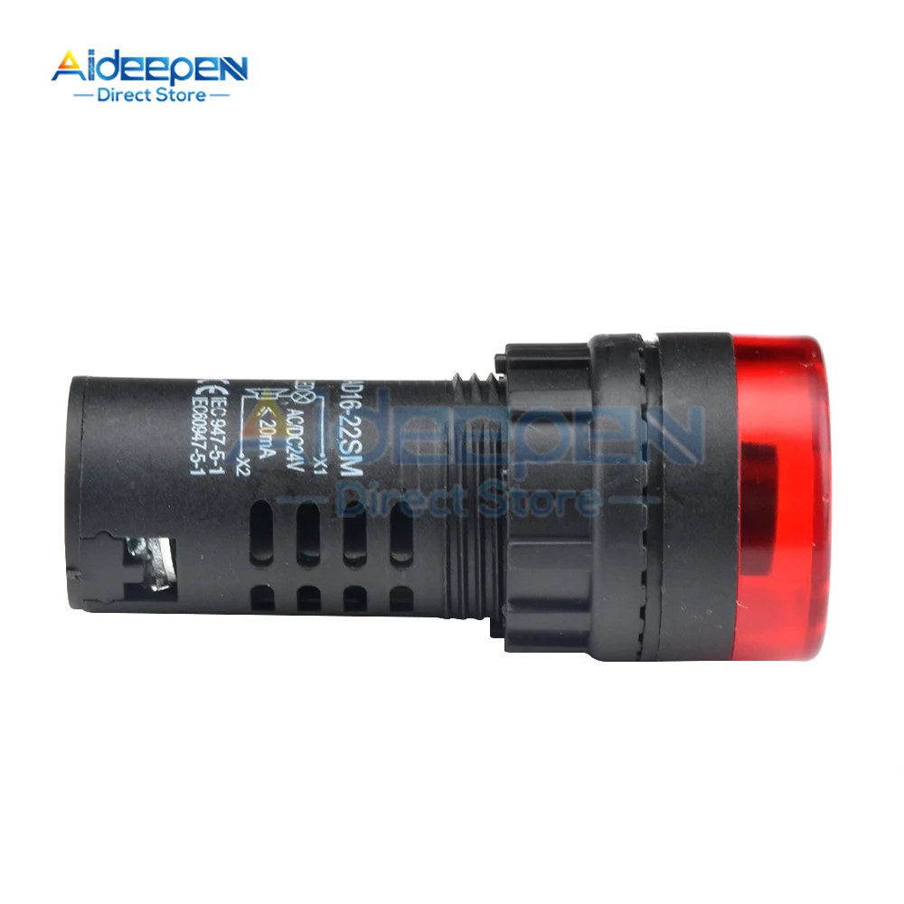 AD16-22SM Diameter Panel 22mm, DC 12V 24V AC 110V 220V lampu sinyal kilat LED merah bel aktif bip Alarm indikator hijau kuning