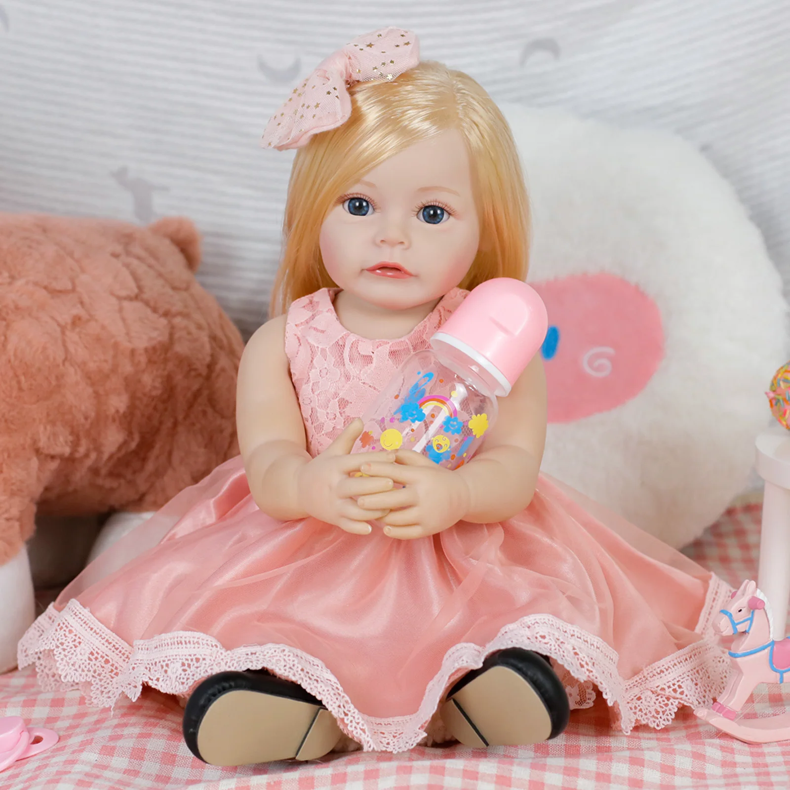 18inch Reborn Baby Doll Full Silicone Vinyl Body with Hand Root Golden Long Hair Realistic Princess Toddler Bebe Birthday Gifts