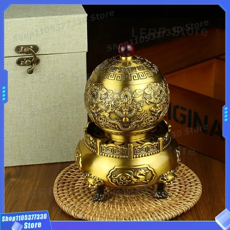 Pure Copper Nine Turn Qiankun Incense Burner Brass Metal Handicraft Ornament for Office Study Home Decor Gift Wholesale Plate