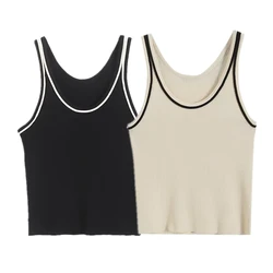 Maxdutti Knitted Contrasting Colors Tshirts Laides Minimalist Women's Summer Tank Top T-shirt Women