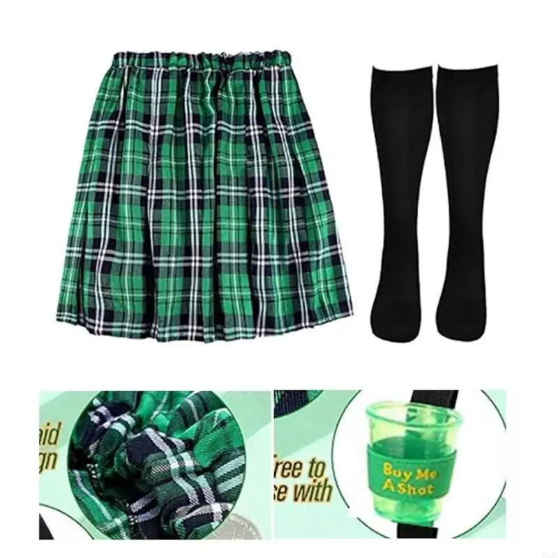 ชุดบาร์เทนเดอร์ Patricks Day กับหมวกกระโปรงผู้ชายรั้งแขวนและถุงน่อง