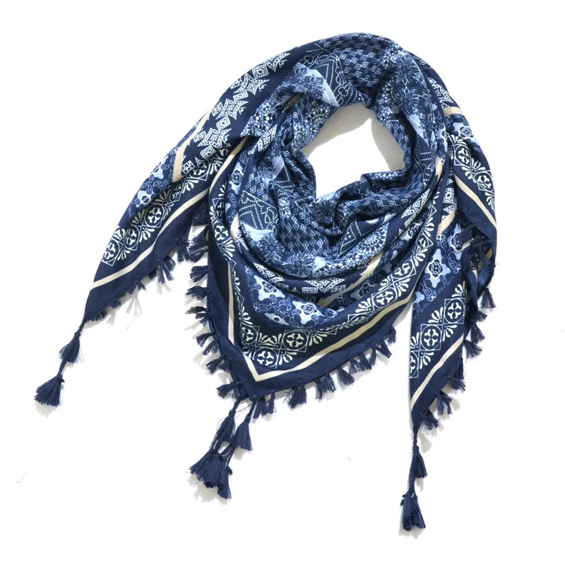 Big Square Handkerchief Scarf Women Cotton Square Winter Female Scarf Boho Bohemian Large Beach Wrap Retro 115cm Foulard Floral