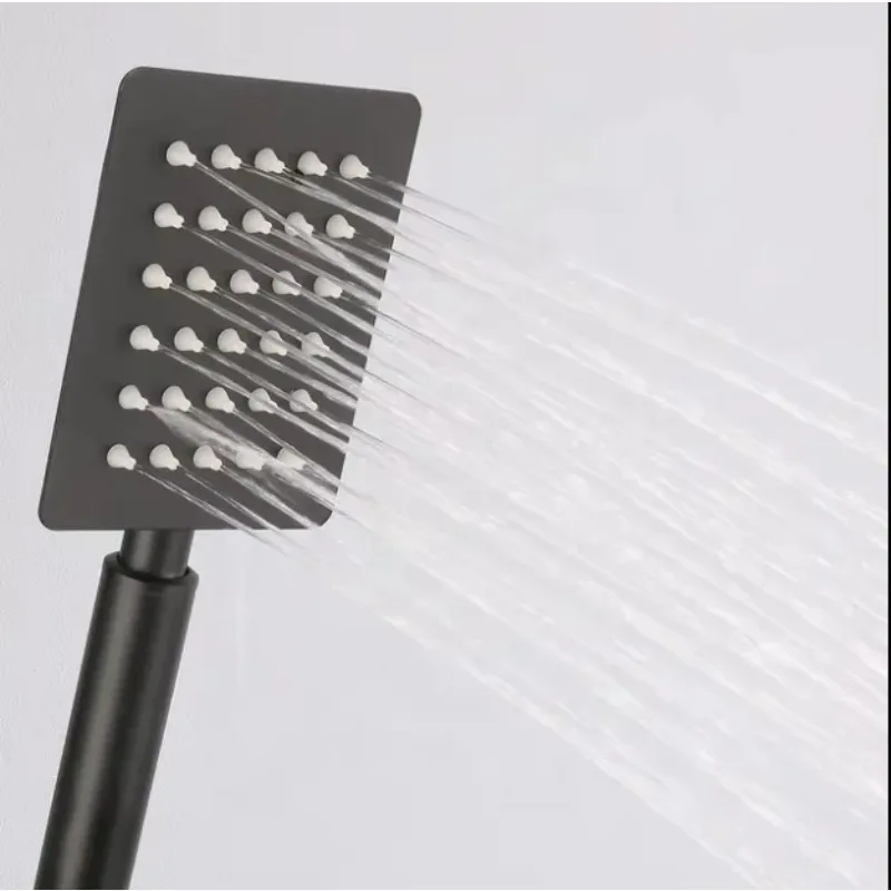 Matte Black Hot and Cold Mixer Copper Shower Set 4 Functions Rainfall Shower Head Bathroom Brass Shower System