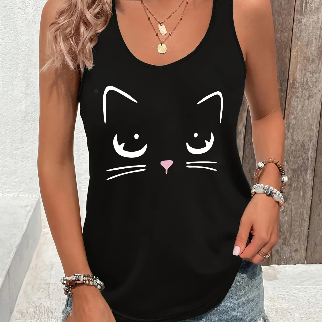 printed Summer women's loose and personalized dream catcher mesh printed vest top T-shirt comfortable sleeveless