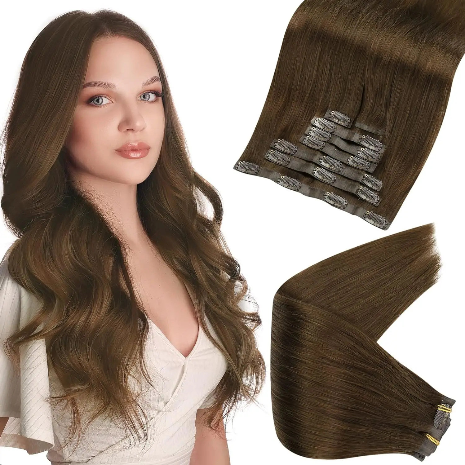Voller Glanz, unsichtbare Clip-in-Haarverlängerungen, Echthaar, 8 Stück, 100 g und 80 g, blondes Haar, nahtloser Clip-on-Remy-Verlängerungs-Hautschuss