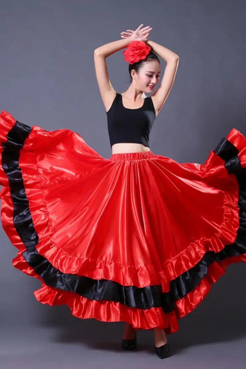 Mulheres Saia Taurina Espanhola, Dança do Ventre, Dança do Ventre Adultos, Abrindo a Praça, Saia Flamenco Oriental, Vermelho, 360 Graus, 540, 720 Graus, Novo