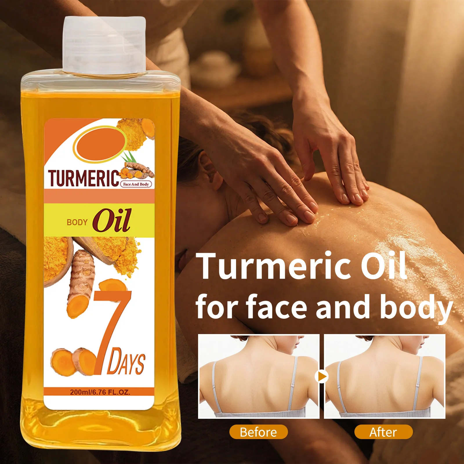

200ML Turmeric Essential Oil Facial Body Massage Oil Moisturizing Fast-absorbing Brightening Smoothing Body Face Skin Care