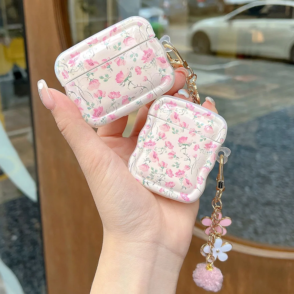 INS милый розовый чехол с цветочным принтом для Apple Airpods Pro 2 1 3, беспроводная зарядная коробка для наушников, брелок с подвеской в виде цветов