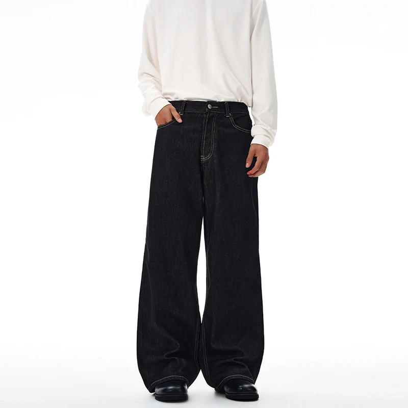 

2025 autumn fashion original color straight leg rolled edge jeans for men, loose and versatile Japanese style long pants