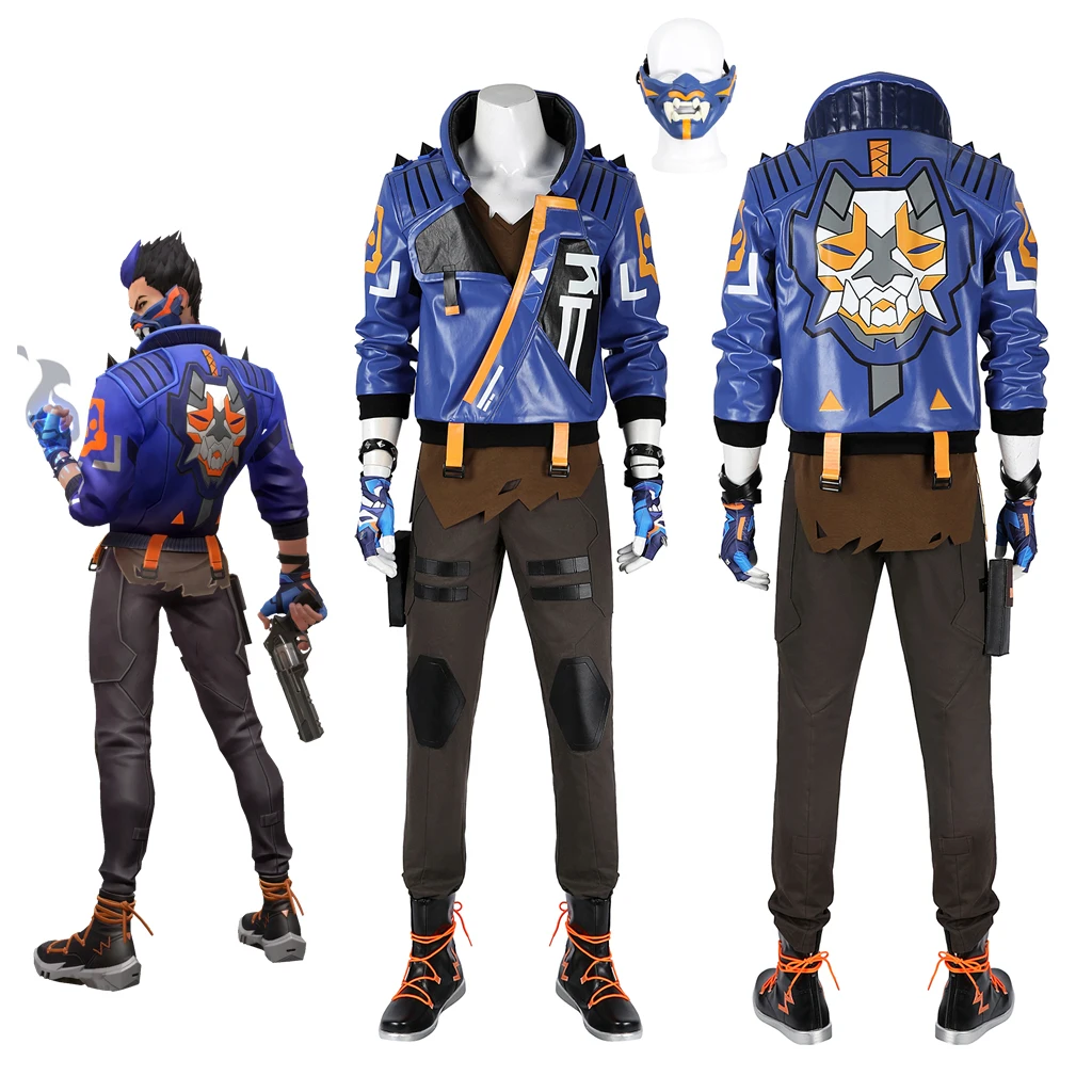 Valorant Yoru Cosplay Costume Blue Jacket Pants Mask Shoes FullSet Combat Uniform Male Halloween Carnival Party Outfit Game Suit