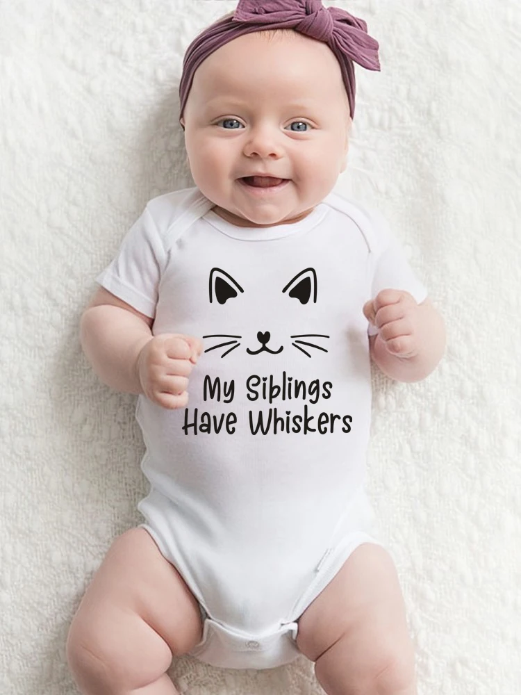 Cat Baby Romper Baby Shower Gift My Siblings Have Whiskers Print Bodysuit Newborn Funny Clothes Pregnancy Announcement Jumpsuit