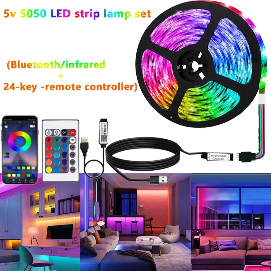 5050 USB 24-key Bluetooth/infrared LED strip light with remote control color-changing light, suitable for Christmas bedroom deco image 3