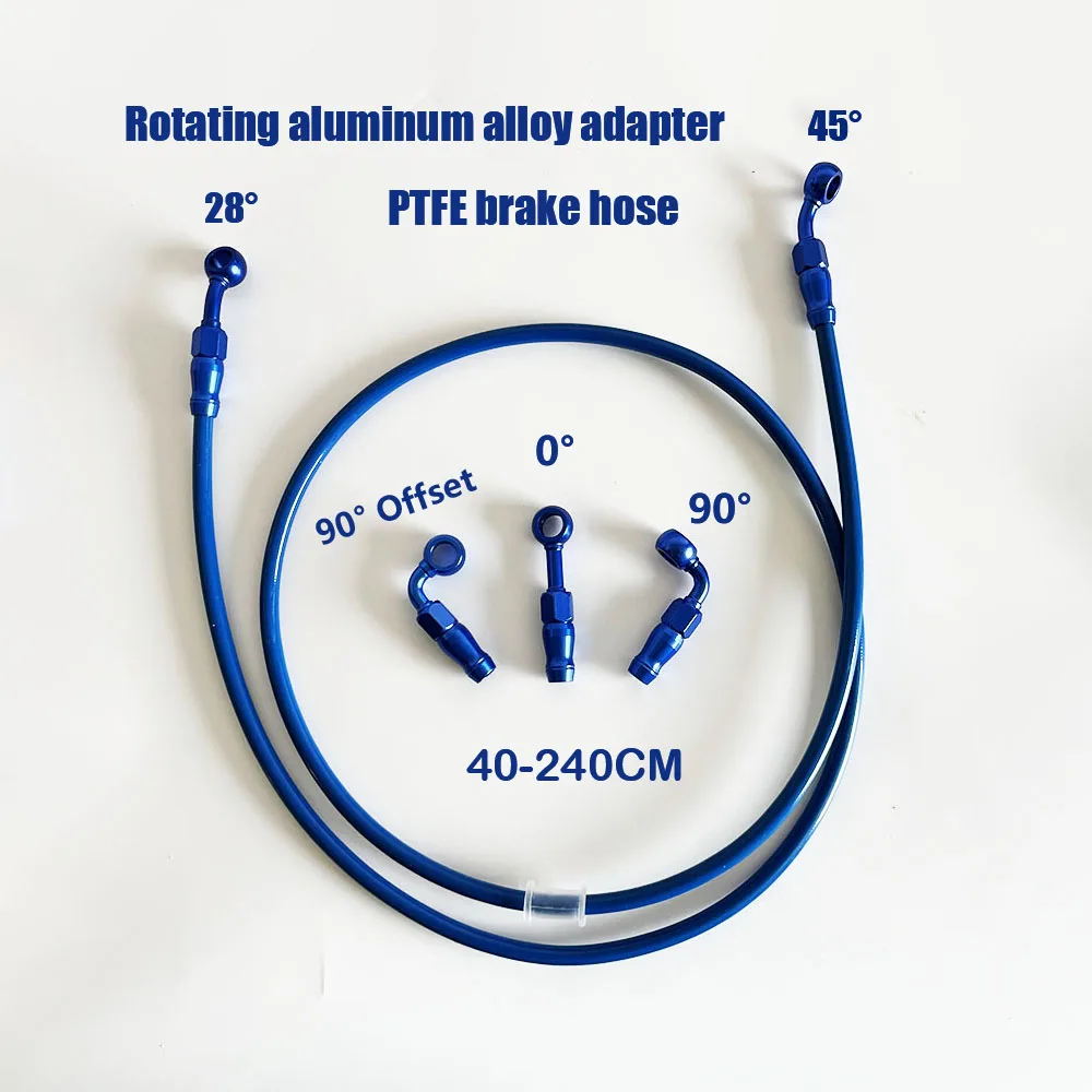 M10 Blue Stainless Steel Braided Motorcycle Brake PTFE Hose 360 Rotatable Banjo Fitting 0 28 45 90 Degree Offset Clutch Oil Line