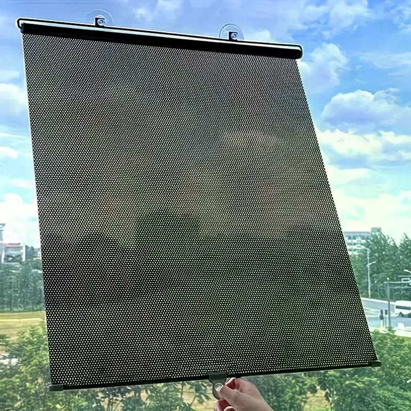 Portable Retractable Roller Shade With Suction Cups Sun Protection And Heat Insulation Perfect For Home Windows And Car Use