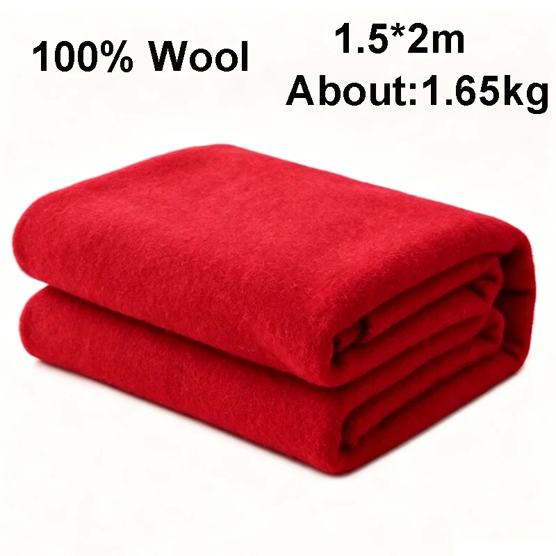 100% Wool Blanket 1.5*2m Warm Comforter Red Fleece Blankets For Winter Autumn Sofa Bedding Camping Pure Wool Blanket For Couch