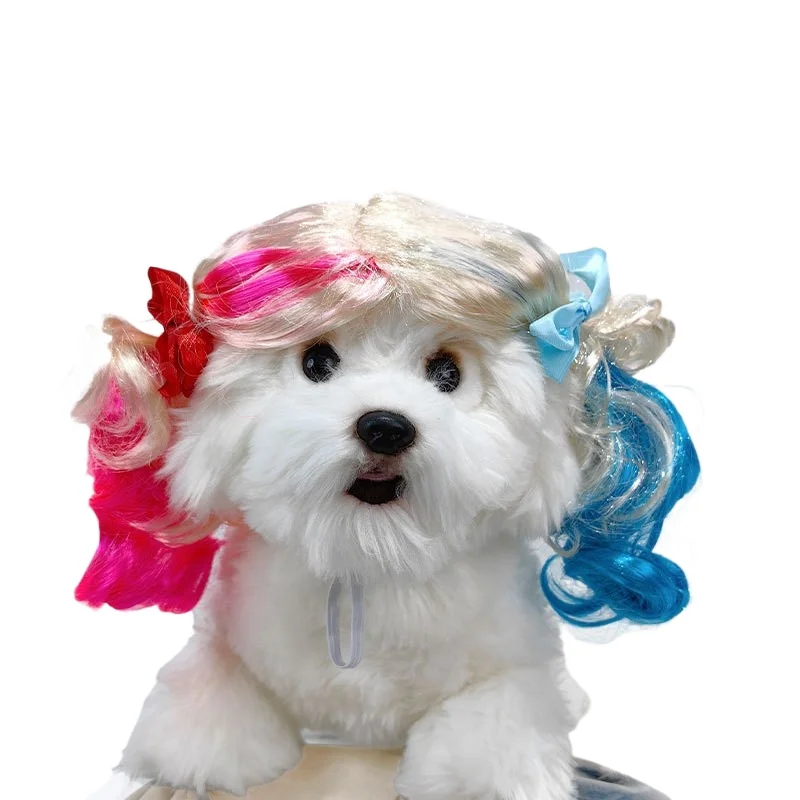 Pet Wig Dog Cat Hair Spoof Wig Pet Supplies Accessories DIY Hand Woven Curly Straight Hair Wig Halloween Party Christmas