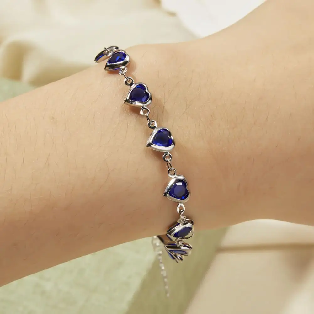 Cubic Zircon Heart Beaded Bracelet for Women Heart Chain Bracelet Bridal Wedding Party Jewelry Accessory